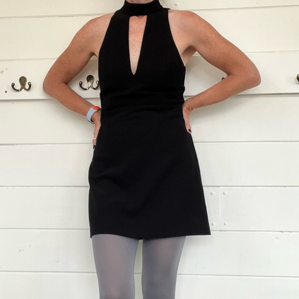 Express Black Mini Halter Dress with lace open back detail. Size 4
